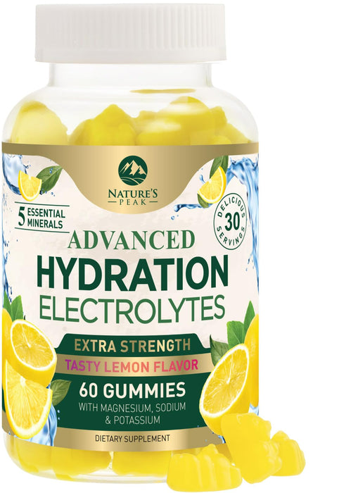 Hydration Electrolyte Gummies - Daily Liquid Replenisher Gummy - Electrolyte Multiplier with Minerals, Potassium & Real Salt - Vegan, Non-GMO - Tasty Lemon Flavor Hydration Electrolytes - 120 Gummies