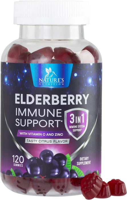 Nature's Sambucus Elderberry Gummies Immune Gummies with Vitamin C and Zinc, Immune Support Gummy Vitamin Supplement, Black Elderberry for Adults & Kids - Gluten Free Non-GMO