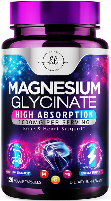 Magnesium Supplement for Women & Men - 140mg Total Magnesium from 1000mg Magnesium Glycinate to Support Muscle, Nerve, Bone & Heart Health - Natural, Vegan, High Absorption & Chelated