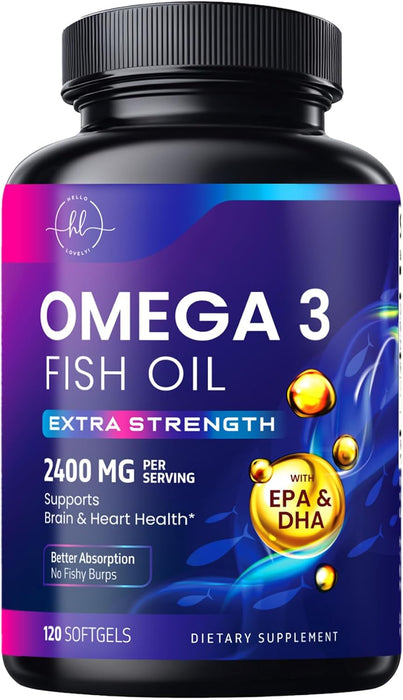 Omega 3 Fish Oil Triple Strength 2400 mg Rapid Release Softgels, Omega-3 Supplements, Natural Brain Heart Joint Health & Immune Support - Fatty Acids with EPA & DHA - Fish Oil Supplement