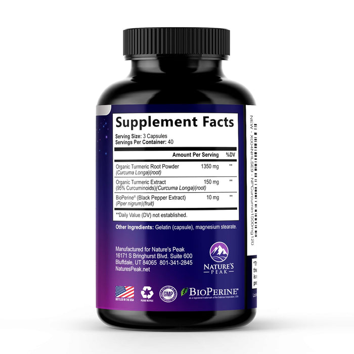 Turmeric Curcumin with BioPerine 95% Curcuminoids 1500mg with Black Pepper for Absorption – 120 Capsules