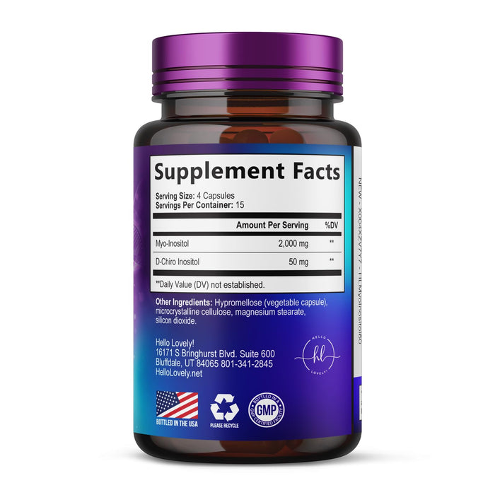 Myo-Inositol & D-Chiro Inositol Supplement 2000mg - Myoinositol with Ideal 40:1 Ratio - Fertility Supplements for Women for Ovarian Health & Hormone Balance Support, Bottled in the USA - 60 Capsules