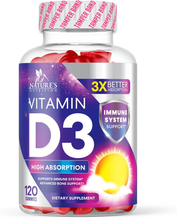Vitamin D3 Gummy Vitamins Extra Strength 5000 IU (125 mcg) High Potency Vita D Gummies Dietary Supplement - Bone, Teeth, Muscle & Immune Support, Nature's Vitamin D Supplement, Non-GMO