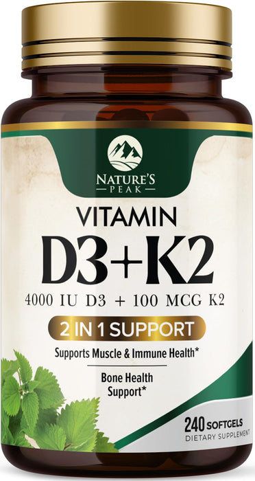 Vitamin D3 + K2 (MK-7) – 5000 IU D3 + 100mcg K2 – 240 Count