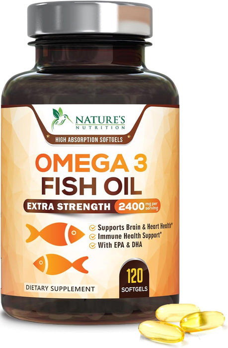 Omega 3 Fish Oil Supplement - Triple Strength Omega 3 Fish Oil Supplement with EPA & DHA - 1440 mg Omega-3 - Natural Support for Heart & Brain Health - Non-GMO, Lemon Flavor