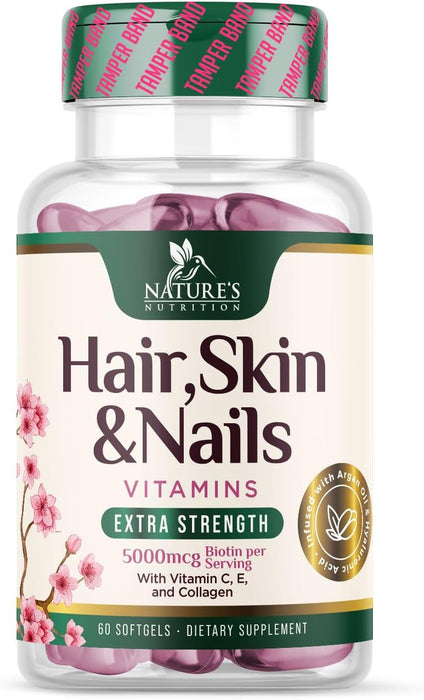 Hair Vitamins for Women, Ultra Strength 5000mcg Biotin Collagen & More - Premium Hair Growth, Skin, Nails & Keratin Support Supplement, Infused with Argan Oil & Hyaluronic Acid, Non-GMO - 120 Softgels
