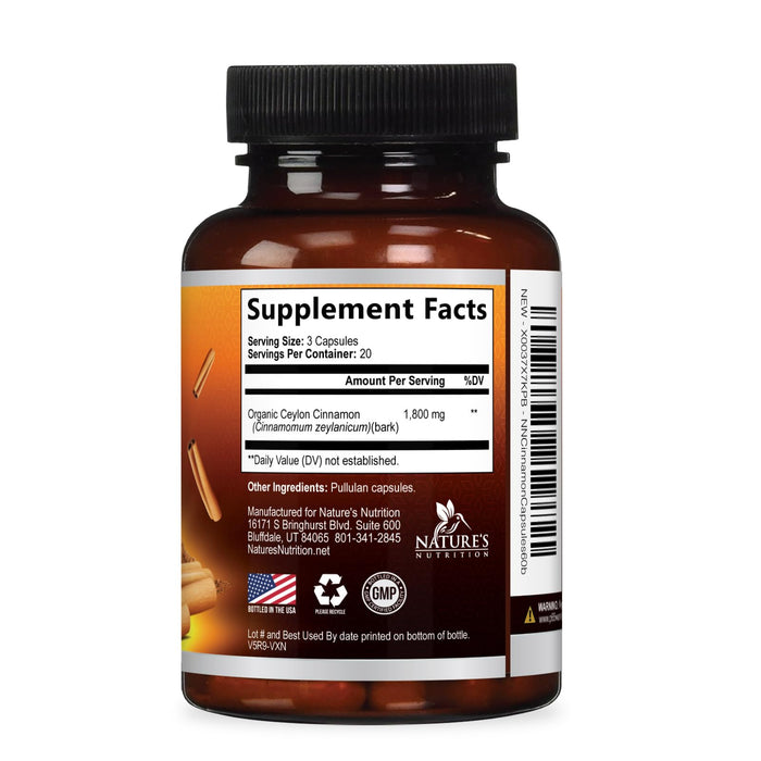 Organic Ceylon Cinnamon 1800mg – 60 Capsules