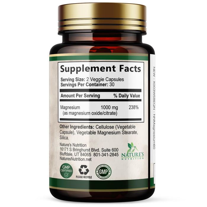 Magnesium (Citrate Oxide) 1000mg for Absorption – 60 Capsules