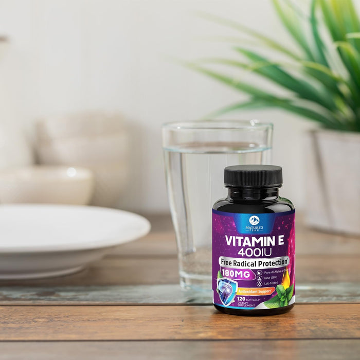 E Vitamin for Women and Men - 180 mg (400 IU) dl-Alpha - Effective Antioxidant Dietary Supplement - Hair, Skin, & Immune Health Support - Easily Absorbed Form, Non-GMO & Gluten Free