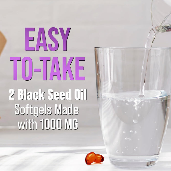 Black Seed Oil - 100% Cold Pressed Blackseed Oil, Vegan 1000mg - Extra Strength Nigella Sativa for Joint, Hair, Skin & Immune Support, Pure Black Cumin Seed Oil Antioxidant, Non-GMO - 60 Capsules