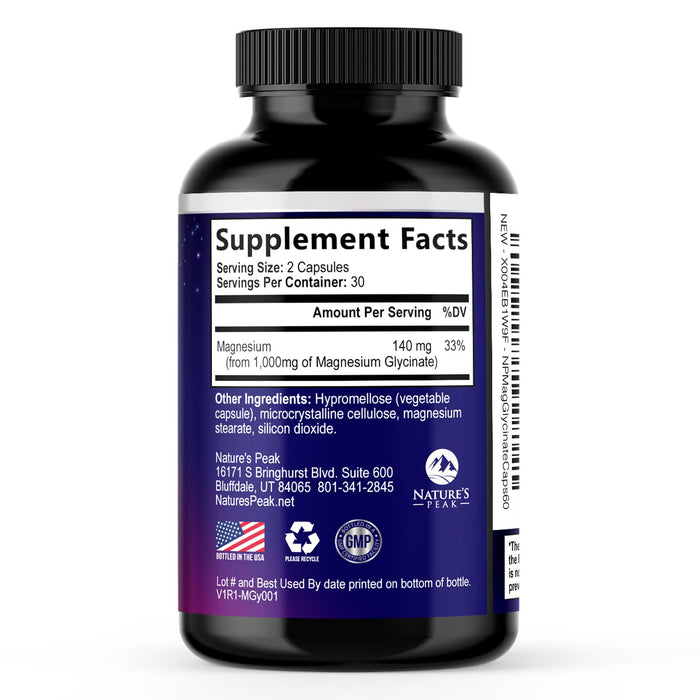 Magnesium Glycinate Pure 1000 mg Chelated – 60 Capsules