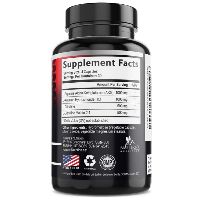 Nitric Oxide Formula with L-Arginine + Citrulline – 3000mg – 120 Capsules