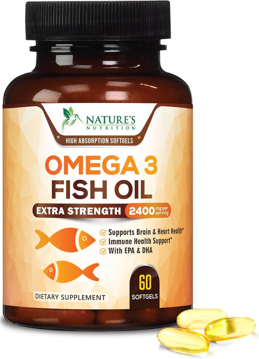 Omega 3 Fish Oil Supplement - Triple Strength Omega 3 Fish Oil Supplement with EPA & DHA - 1440 mg Omega-3 - Natural Support for Heart & Brain Health - Non-GMO, Lemon Flavor