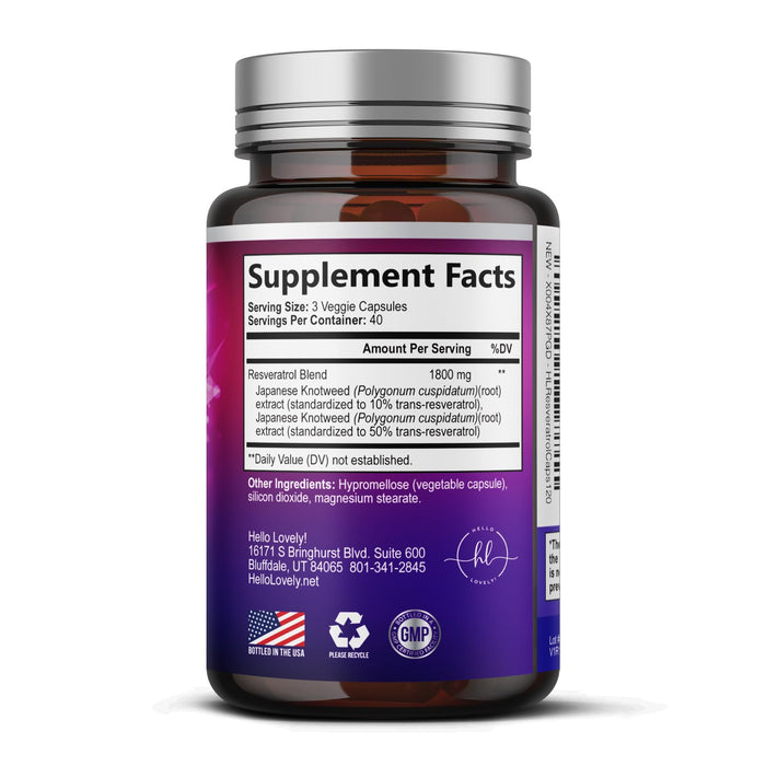 Resveratrol Supplement 1800mg - Trans-Resveratrol Antioxidant Complex - 120 Vegan Capsules