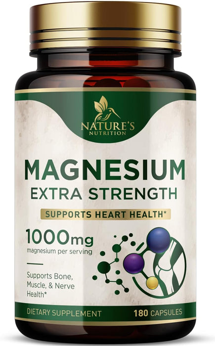 Magnesium Extra Strength 1000mg - Chelated for Max Absorption, Magnesium Capsules for Bone, Muscle & Heart Health Support