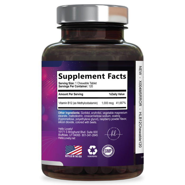 B 12 Vitamin Chewables 1000 mcg – 120 Chewables