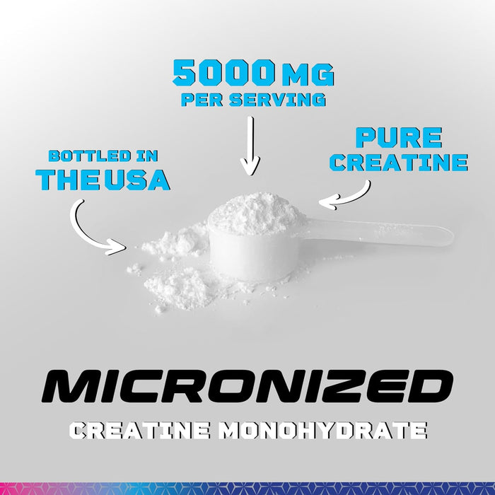 Creatine Monohydrate Powder 5000mg - Best Performance Micronized Creatine Nutritional Supplement - For Muscle Strength & Energy Support, Unflavored Monohydrate Powder, Bottled in USA - 60 Servings