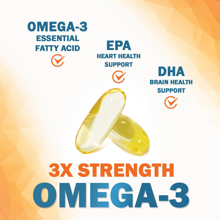 Omega 3 Fish Oil 2400 mg - Triple Strength EPA & DHA Fatty Acids for Heart, Brain & Joint Support Wild-Caught, Burpless, Lemon Flavor Supplement Natural, Non-GMO, Gluten-Free - 240 Softgels