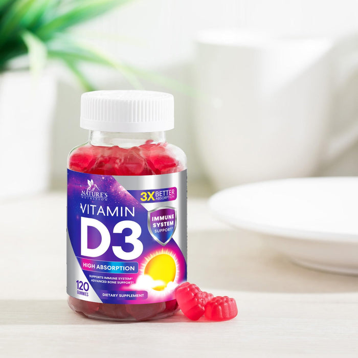 Vitamin D3 Supplement Gummy 5000 IU (125 mcg) Dietary Vitamins D for Men & Women - Bone, Teeth, Muscle & Immune Health Support, High Potency VIT D3 Nature's Non-GMO & Gluten Free - 120 Gummies