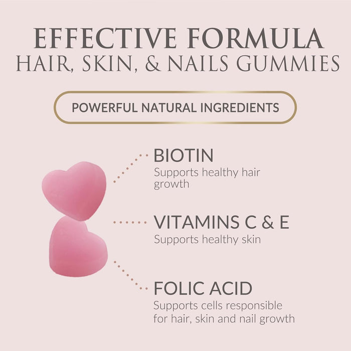 Hair Gummy Vitamins, Sugar Free with Biotin 5000 mcg, Vitamin A, B12, C, D, E, Folic Acid, Supports Hair Growth, Vegetarian Friendly, for Strong, Beautiful Hair and Nails, Non-GMO - 60 Gummies