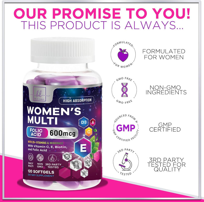 Multi Vitamins for Women - Daily Women's Multi for Energy & Immune Health Support with Vitamin A, B6, B12, C, D, Biotin, Folate, Iron & Zinc, Gluten Free, Womens Multivitamin