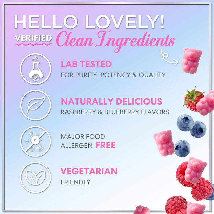 Hello Lovely! Hair Vitamins Gummies with Biotin 5000 mcg Vitamin E & C Support Hair Growth, Premium Vegetarian Non-GMO, for Stronger Beautiful Hair, Skin & Nails Supplement