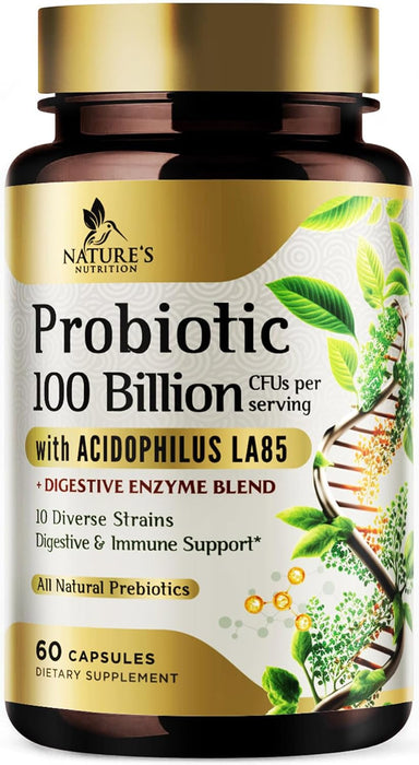 Probiotics for Women & Men - 100 Billion CFU 10 Strains + Prebiotics - Digestive Health, Gut & Immune Support - Support for Occasional Constipation, Gas & Bloating - Non-GMO Shelf Stable - 60 Capsules