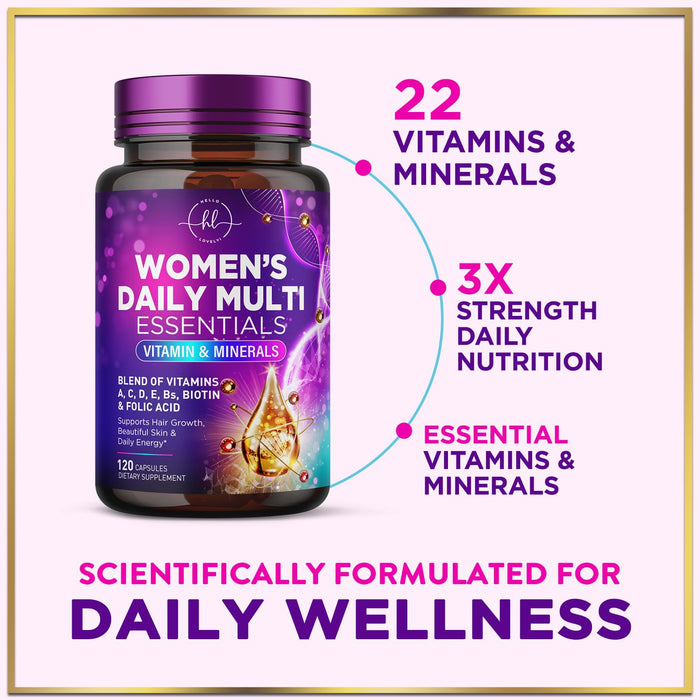 Women's Daily Multivitamin - Vitamins A, C, D, E, Biotin + Iron - 120 Capsules