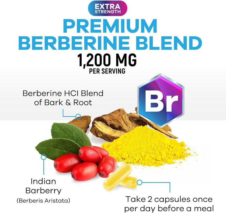 Nature's Nutrition Berberine Supplement 1200mg per Serving - High Absorption Heart Health Support & Immune Support - Berberine Plus - Berberine HCI Supplement Pills, Gluten-Free
