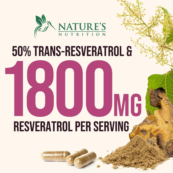 Resveratrol 1800mg Per Serving - Potent Antioxidants for Immune Support - Extra Strength Trans-Resveratrol Supplement Supports Healthy Aging & Heart Health - from Natural Polygonum Root