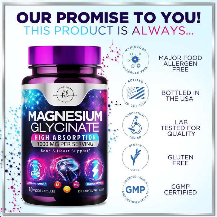 Magnesium Glycinate 1000mg | | Chelated to Support Bone – 60 Capsules