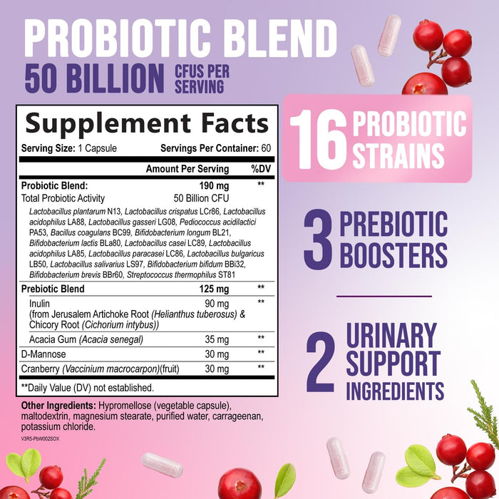 Probiotics for Women – 50 Billion CFU – 60 Capsules
