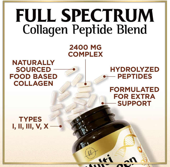 Collagen Peptides for Women & Men - Type I, II, III, V, X Multi Collagen, Hydrolyzed Collagen Supplement Supports Hair, Nail, Skin, Bone and Joint Health with Vital Nutrients & Proteins