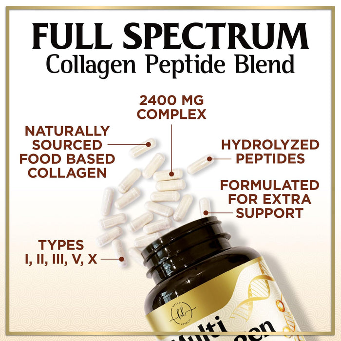 Multi Collagen Peptides for Women â€“ 2400mg Best Hydrolyzed Collagen Complex with 5 Types (I, II, III, V, X) - Grass Fed - Hair, Skin, Nail, Bone & Joint Support for Beauty & Wellness â€“ 120 Capsules