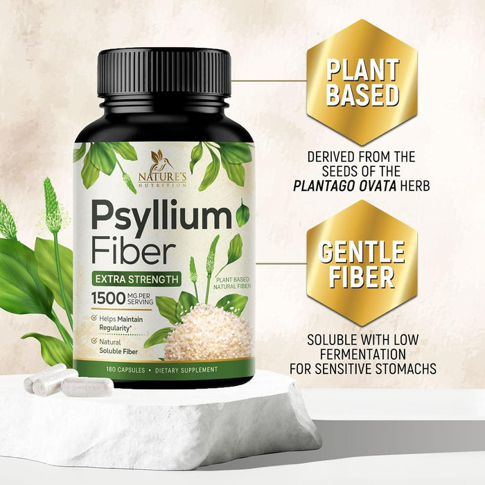 Nature's Nutrition - Psyllium Husk Capsules 1450mg, Non-GMO Gluten Free Digestive Support Natural Fiber Supplement