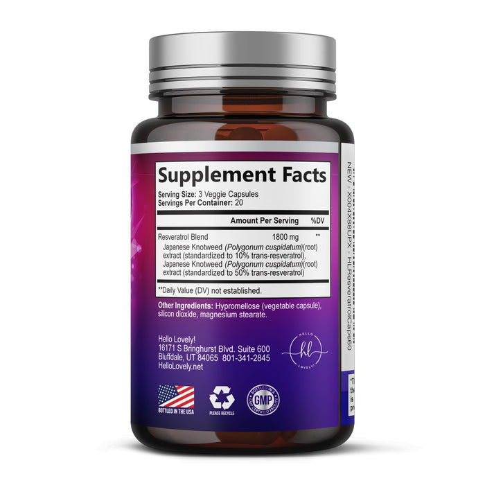 Resveratrol Supplement 1800mg - Trans-Resveratrol Antioxidant Complex - 60 Vegan Capsules