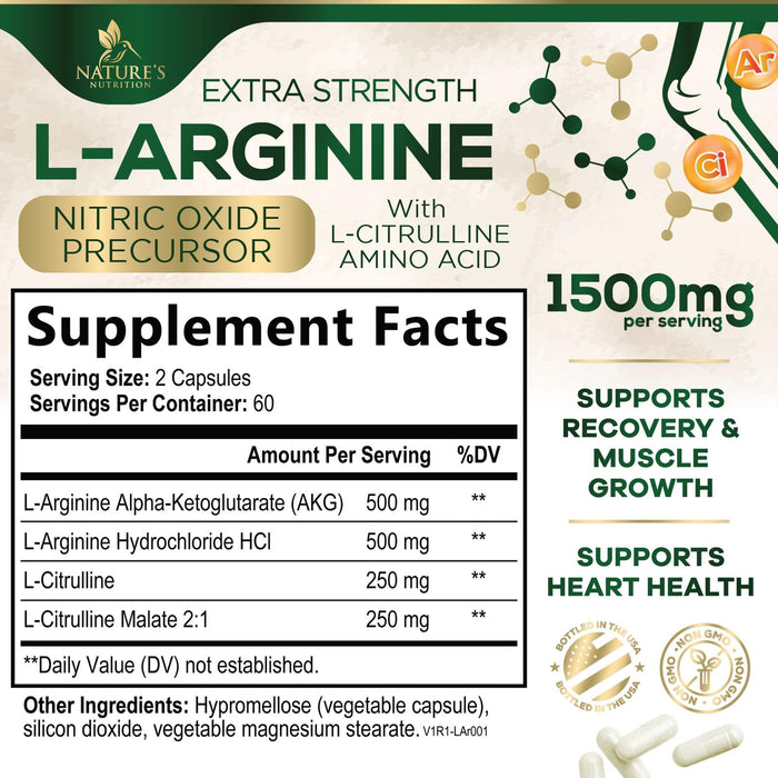 Nitric Oxide Formula with L-Arginine + Citrulline – 1000mg – 120 Capsules