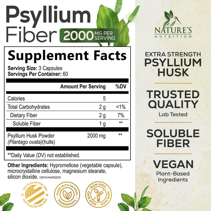 Psyllium Husk Fiber 1500mg – 180 Capsules
