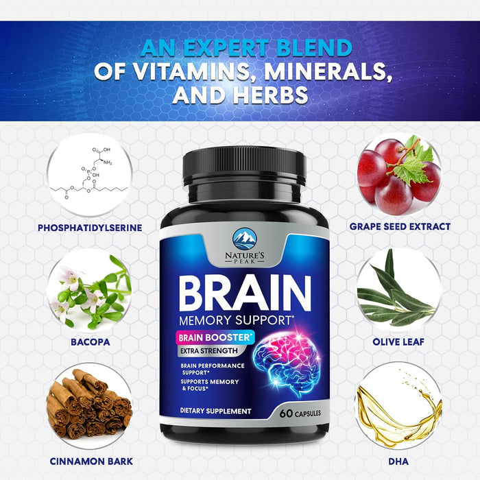 Brain Supplement for Memory and Focus, Nootropic Support for Concentration, Clarity, Energy, Brain Health with Bacopa, Cognitive Vitamins, Phosphatidylserine, DMAE, Nootropics & More