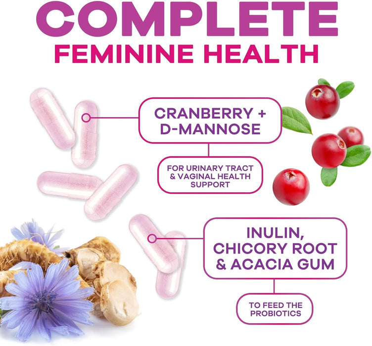 Probiotics for Women 60 Billion CFU - 16 Strains, Prebiotics & Cranberry, PH Balance, Digestive Health, Vaginal & Immune Support, Womens Probiotic for Gut Health, Shelf Stable - 120 Capsules