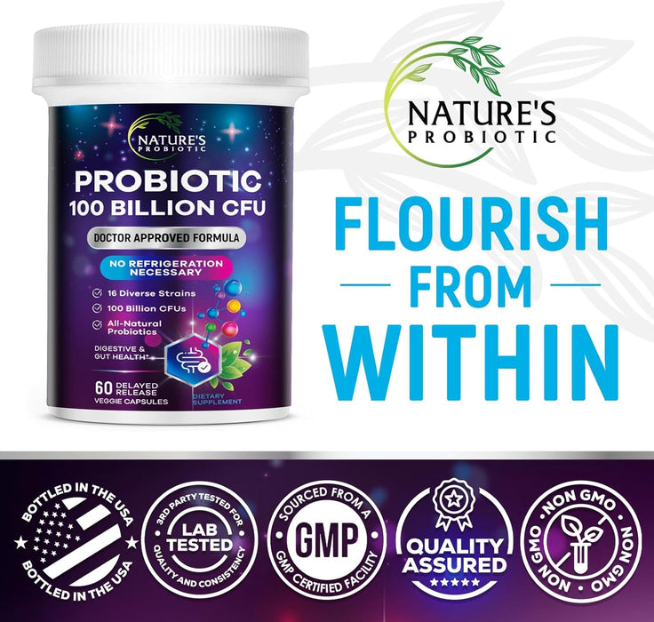 Probiotic Pills 100 Billion CFU Prebiotics, Acidophilus Probiotics Supports Immune System Digestive Health, Supports Occasional Constipation & Bloating, Daily Supplement for Women & Men