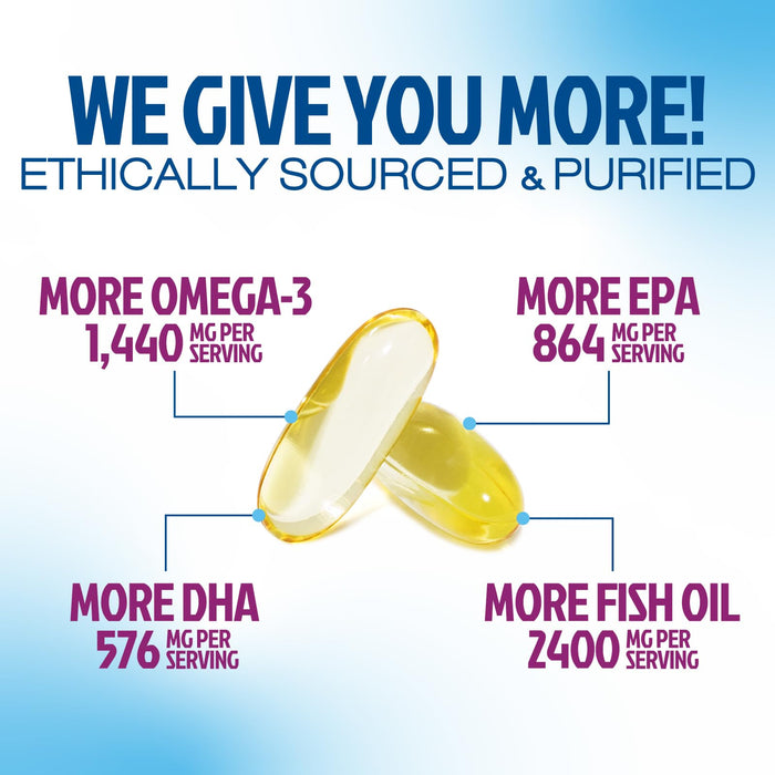 Omega 3 Fish Oil 2400 mg - Triple Strength Omega3, EPA & DHA Fatty Acids Supplement - Natural Support for Immune, Heart & Brain Health - Wild Caught, Non-GMO, Lemon Flavor, Burpless - 240 Softgels