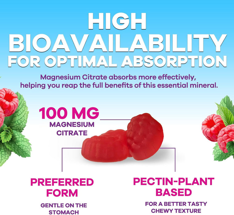 Magnesium Gummies - High Absorption Magnesium Citrate Supplement for Adults & Kids - Nature's Calm Magnesium Gummies Dietary Supplements for Bone, Muscle Health, Heart Support