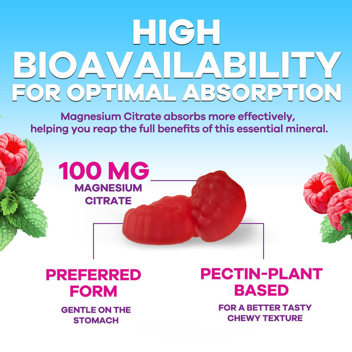 Magnesium Gummies Supplement - High Absorption Magnesium Citrate Supplement for Adults & Kids - Nature's Calm Magnesio Gummy Dietary Supplements for Bone, Muscle Health, Heart Support - 60 Gummies