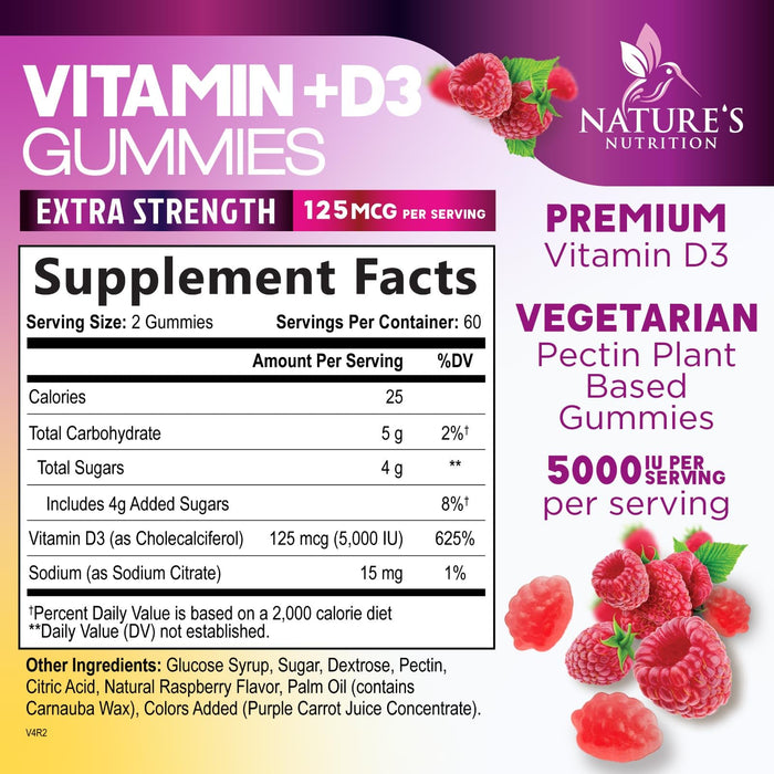 Vitamin D3 Gummy 5000 IU (125 mcg) Dietary Vitamins D – 120 Gummies