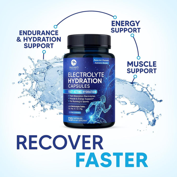 Electrolytes Supplement - 6-in-1 Advanced Hydration Complex with Sodium Chloride, Magnesium, Potassium, Calcium, Vitamin D3 - Best Sugar Free Hydrating Mineral Salt Pills - Vegan & Keto - 120 Capsules