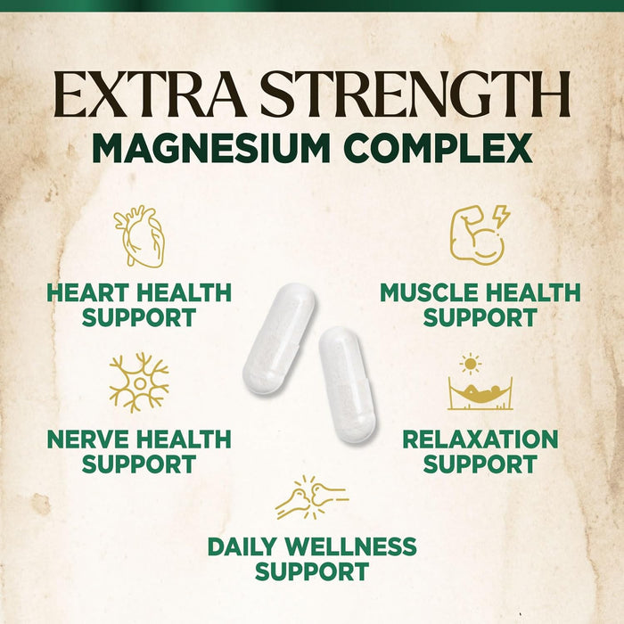 Magnesium Complex 500mg Supplement - Best Blend of Glycinate, Citrate, Malate & Oxide, Supports Sleep, Muscle, Bone & Heart Health, High Absorption, Chelated Magnesium Mineral Supplement, 120 Capsules