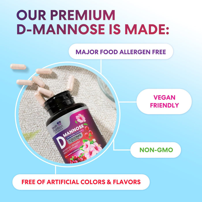 D-Mannose Supplement 1,350mg with Cranberry, Hibiscus & Dandelion - Fast-Acting, Natural Bladder & Urinary Tract Support for Women & Men â€“ Flush & Cleanse Impurities â€“ Non-GMO, Vegan â€“ 120 Capsules