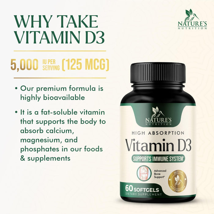 Vitamin D3 5000IU (125 mcg) – 60 Count