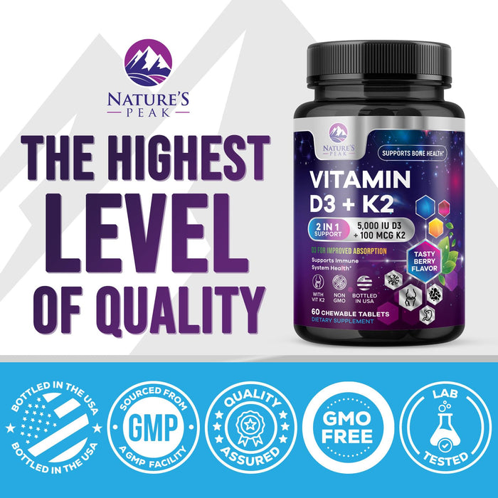 Vitamin D3 K2 – 5000 IU – 60 Tablets